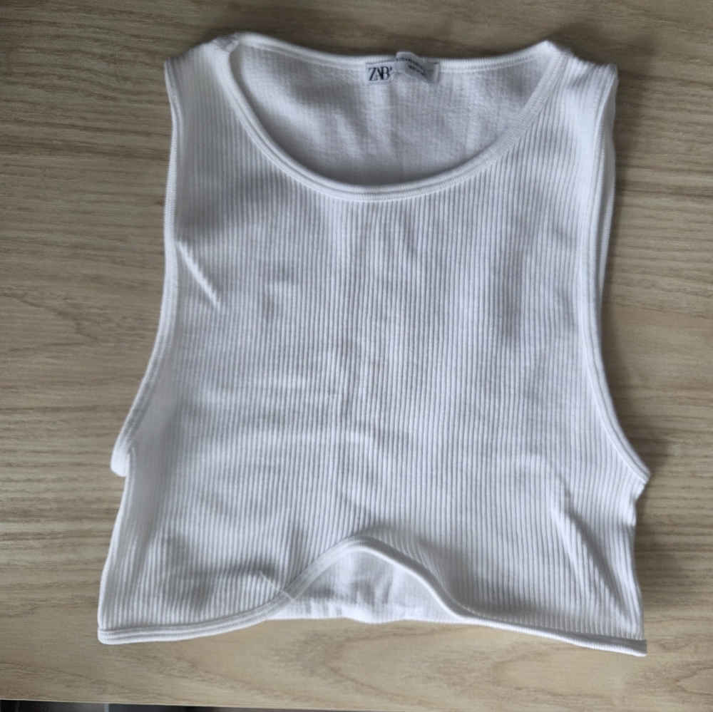 Zara White Ribbed Tank Top - New
